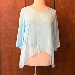 Click brand Light Blue Cross-Front 3/4 Sleeve Women's Top XL